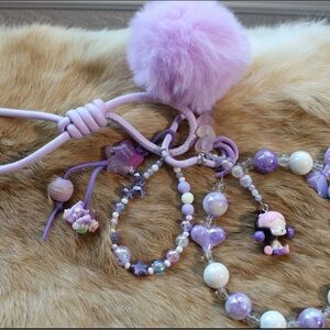 Purple and White Key & Card Holder Set with Decorative Charms